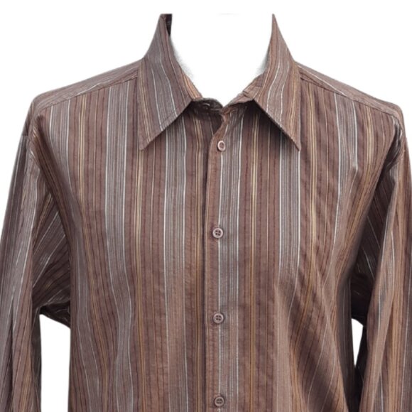 Le Chateau SZ Men's Brown Striped Button Up Shirt ⚡️BUY 3 for $55⚡️ - Picture 1 of 13